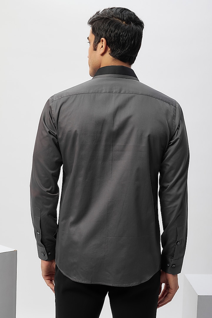 Grey & Black Cotton Patchwork Party Wear Shirt by Label Mukund Taneja at Pernia's Pop Up Shop