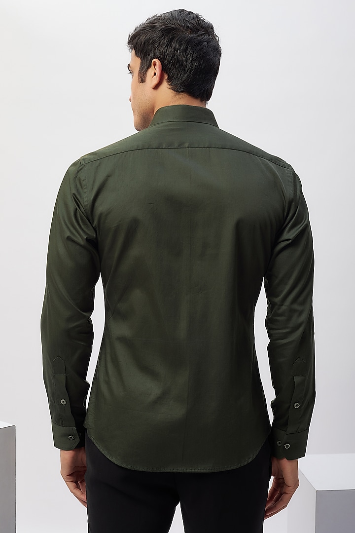 Olive Green & Black Cotton Patchwork Party Wear Shirt by Label Mukund Taneja at Pernia's Pop Up Shop