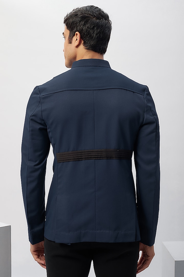 Blue & Black Cotton Viscose Patchwork Safari Party Wear Shirt by Label Mukund Taneja at Pernia's Pop Up Shop