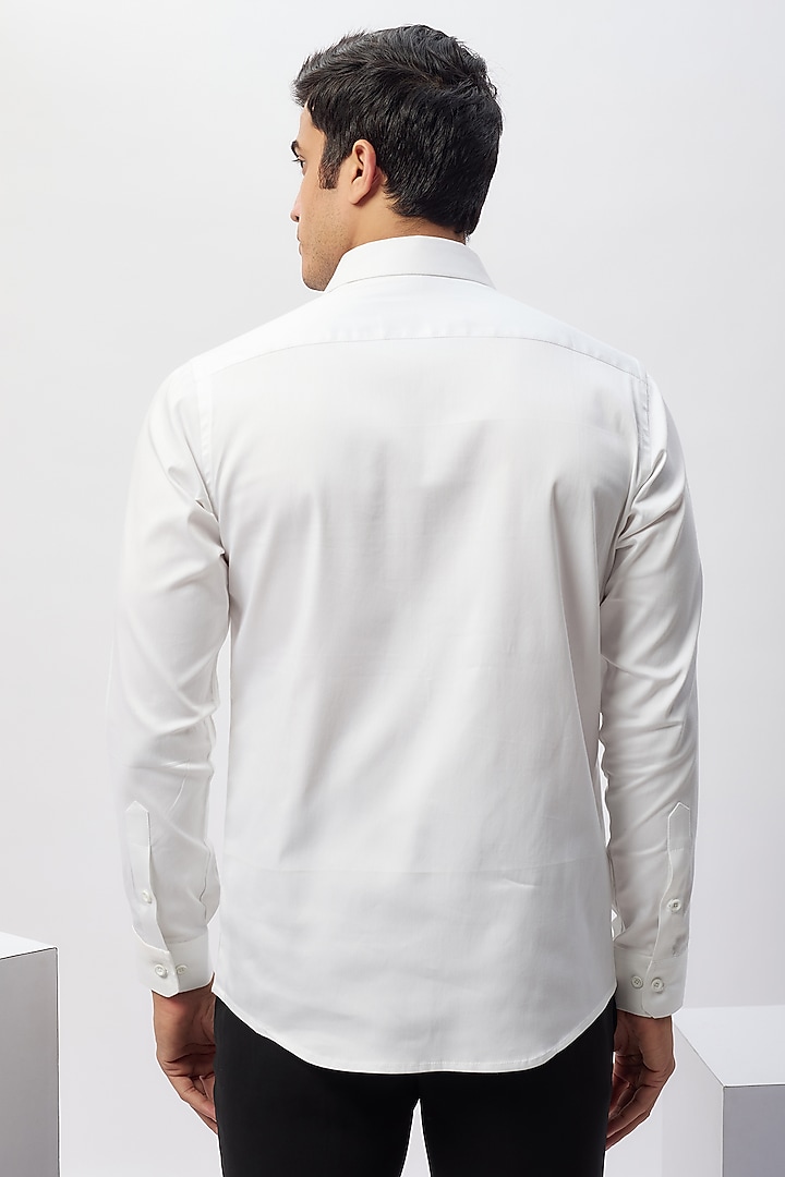 White & Blue Cotton Patchwork Safari Party Wear Shirt by Label Mukund Taneja at Pernia's Pop Up Shop