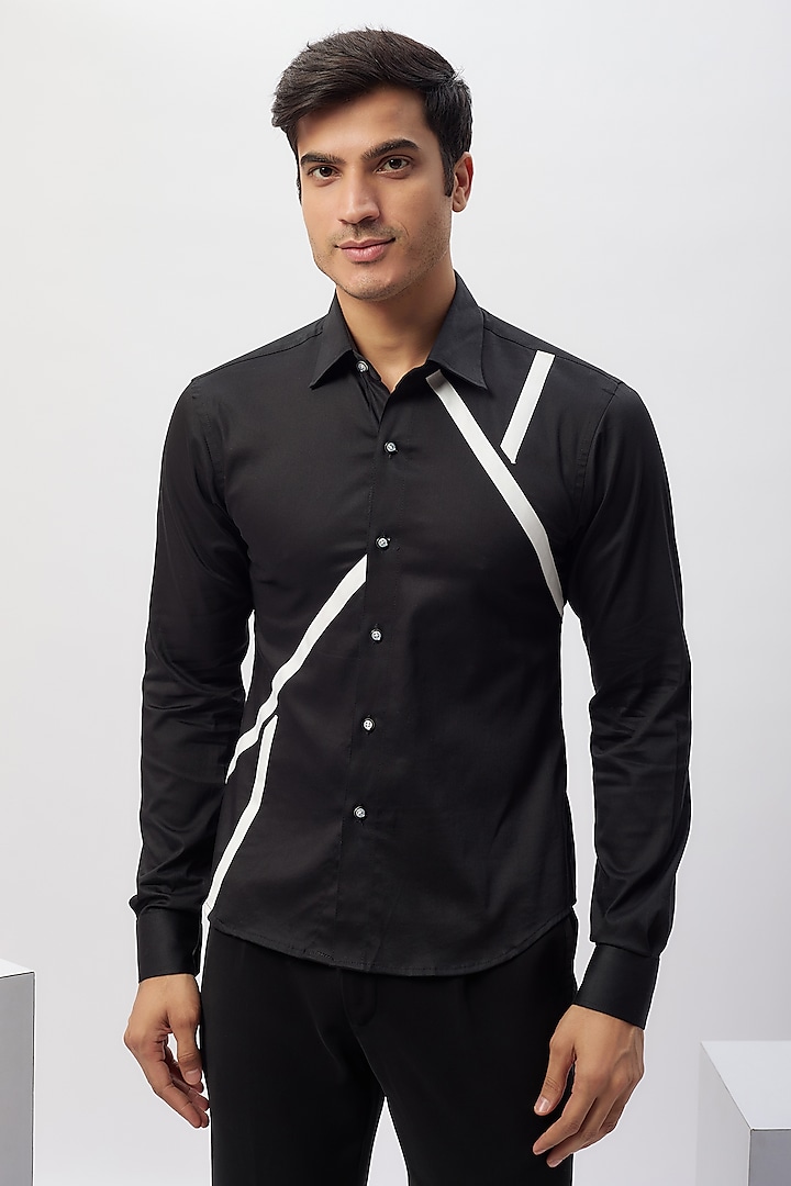 Black & White Cotton Patchwork Safari Shirt by Label Mukund Taneja