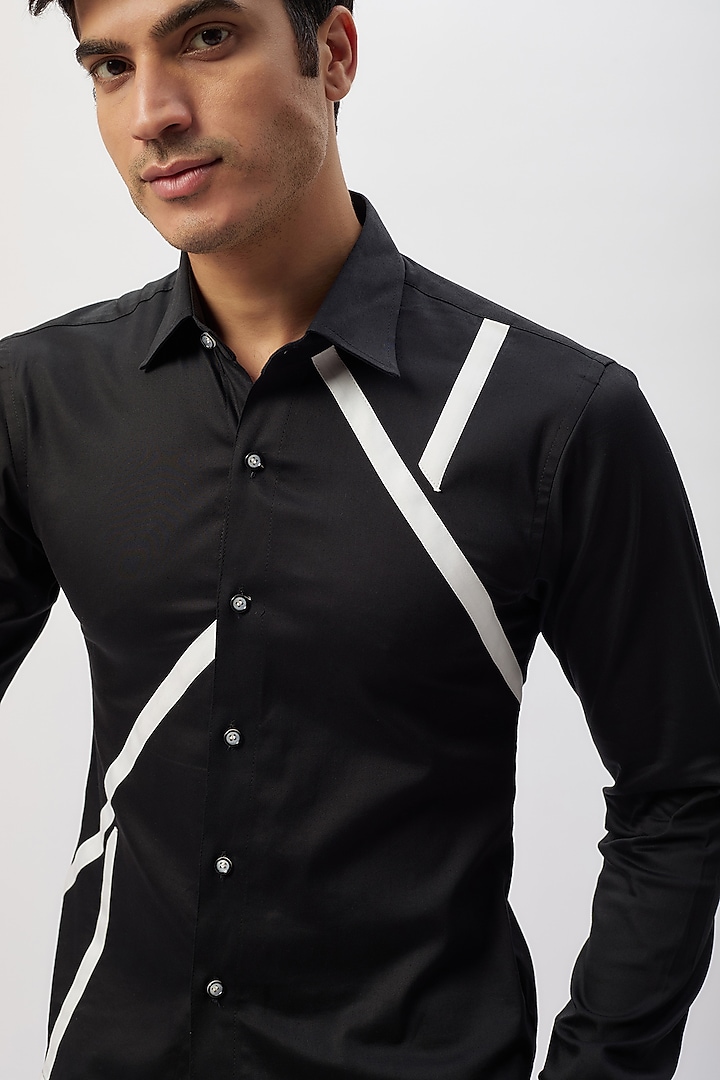 Black & White Cotton Patchwork Safari Party Wear Shirt by Label Mukund Taneja at Pernia's Pop Up Shop
