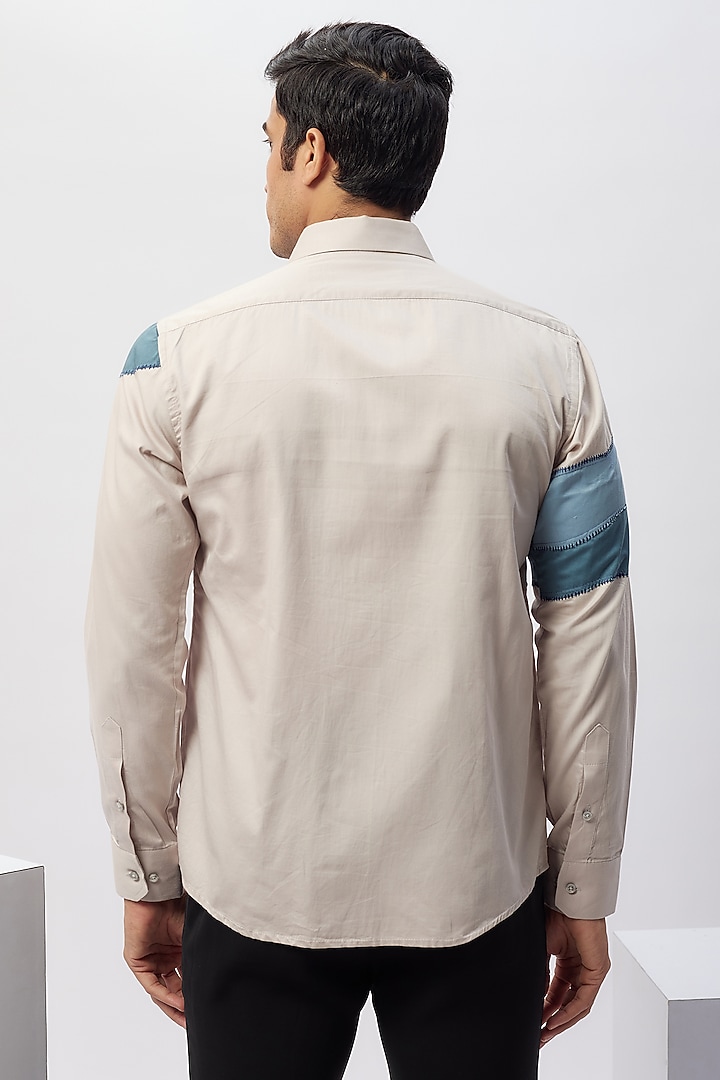 Ivory Cotton Machine Embroidered Party Wear Shirt by Label Mukund Taneja at Pernia's Pop Up Shop