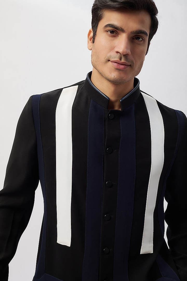 Black & White Lycra Patchwork Party Wear Shirt by Label Mukund Taneja at Pernia's Pop Up Shop