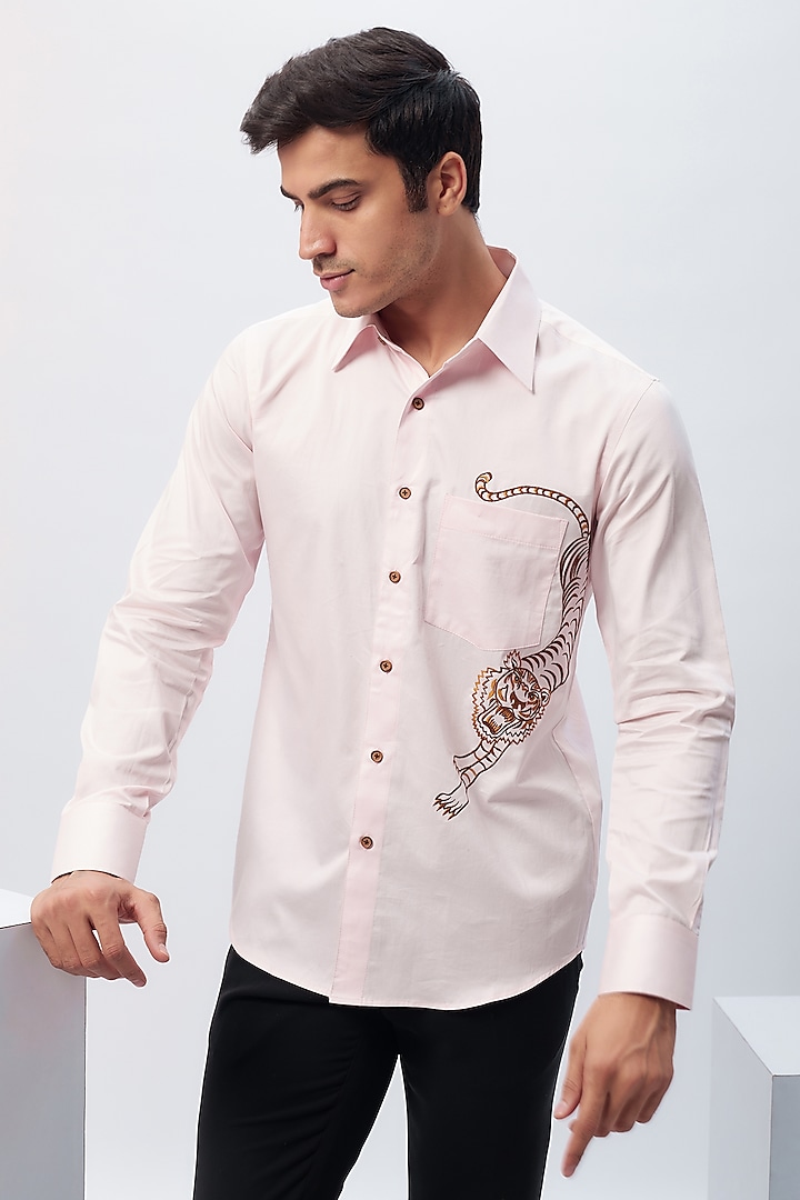 Ivory Cotton Machine Embroidered Shirt by Label Mukund Taneja