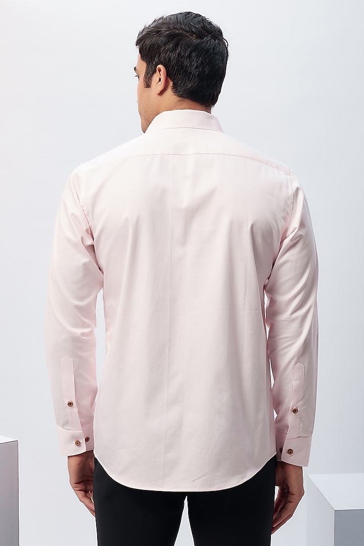 Pastel Pink Cotton Machine Embroidered Party Wear Shirt by Label Mukund Taneja at Pernia's Pop Up Shop