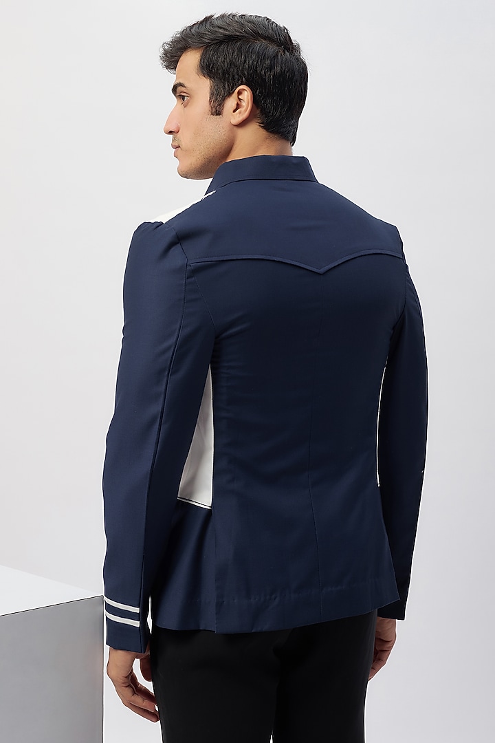 Blue & White Cotton Viscose Patchwork Safari Party Wear Shirt by Label Mukund Taneja at Pernia's Pop Up Shop