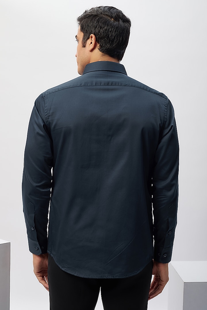 Blue & Black Cotton Patchwork Party Wear Shirt by Label Mukund Taneja at Pernia's Pop Up Shop