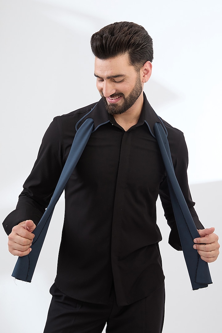 Black Cotton Shirt by Label Mukund Taneja at Pernia's Pop Up Shop