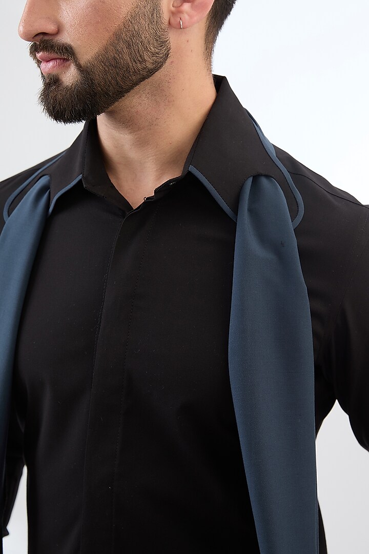 Black Cotton Shirt by Label Mukund Taneja at Pernia's Pop Up Shop