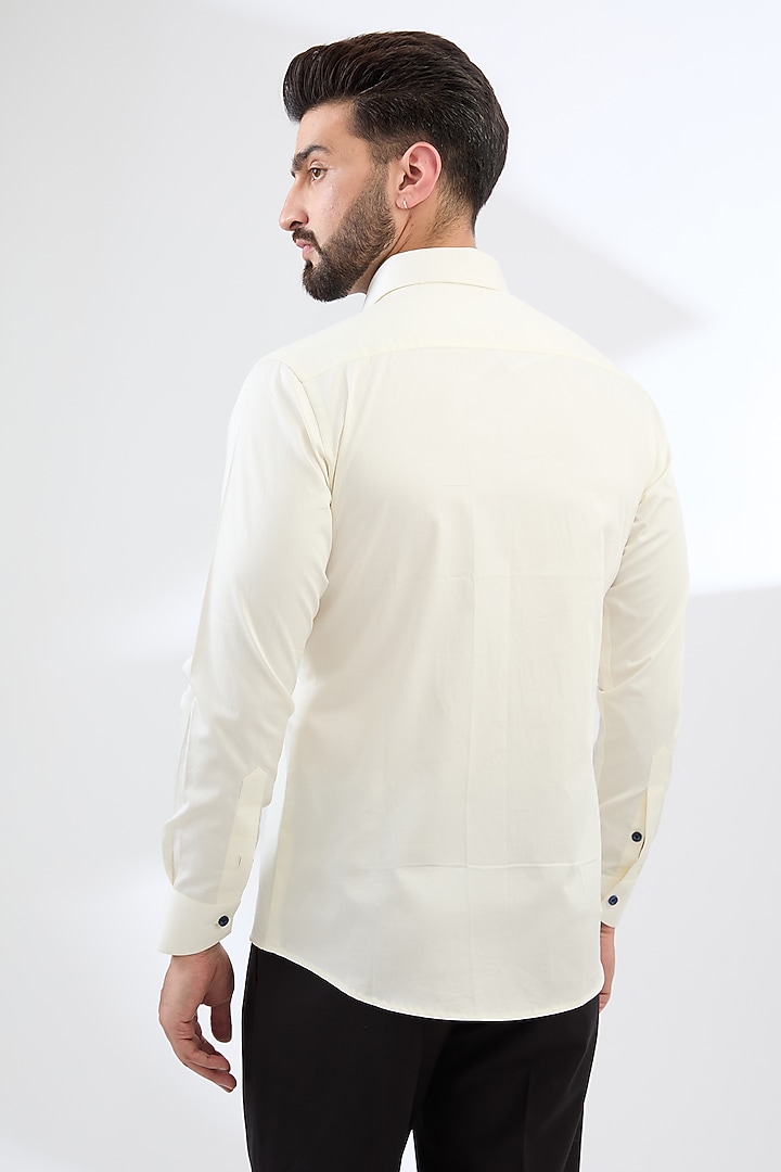 Ivory Satin Cotton Embroidered Shirt by Label Mukund Taneja at Pernia's Pop Up Shop