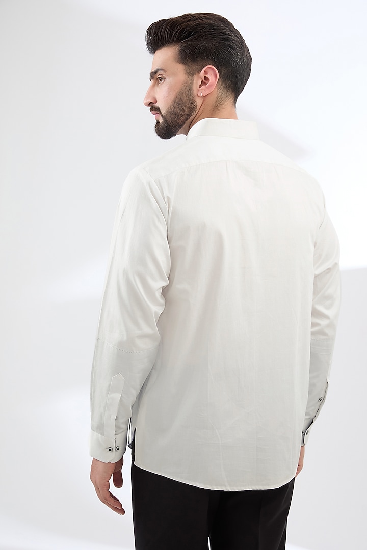 White Satin Cotton Hand Painted Shirt by Label Mukund Taneja at Pernia's Pop Up Shop