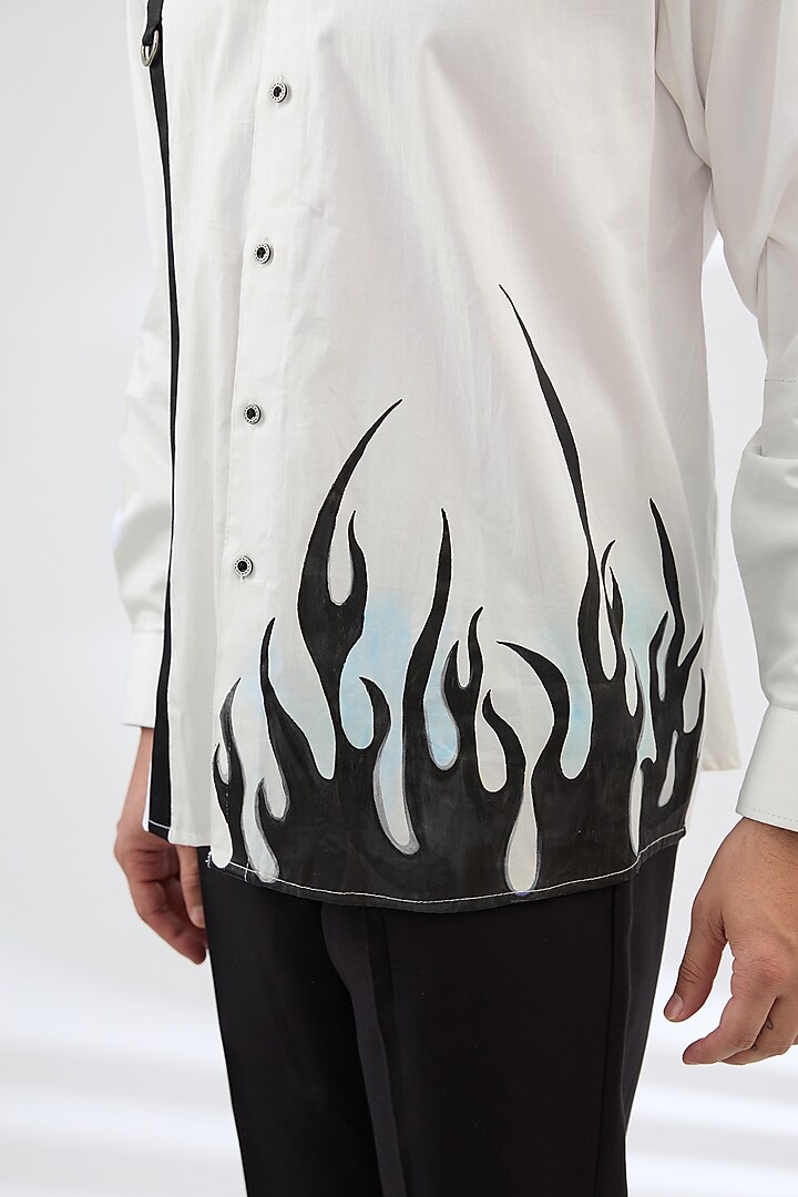White Satin Cotton Hand Painted Shirt by Label Mukund Taneja at Pernia's Pop Up Shop