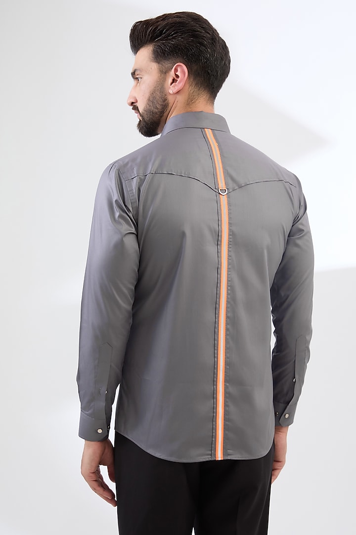 Grey Satin Viscose Shirt by Label Mukund Taneja at Pernia's Pop Up Shop