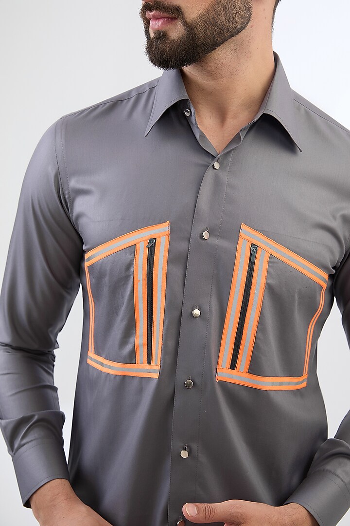 Grey Satin Viscose Shirt by Label Mukund Taneja at Pernia's Pop Up Shop