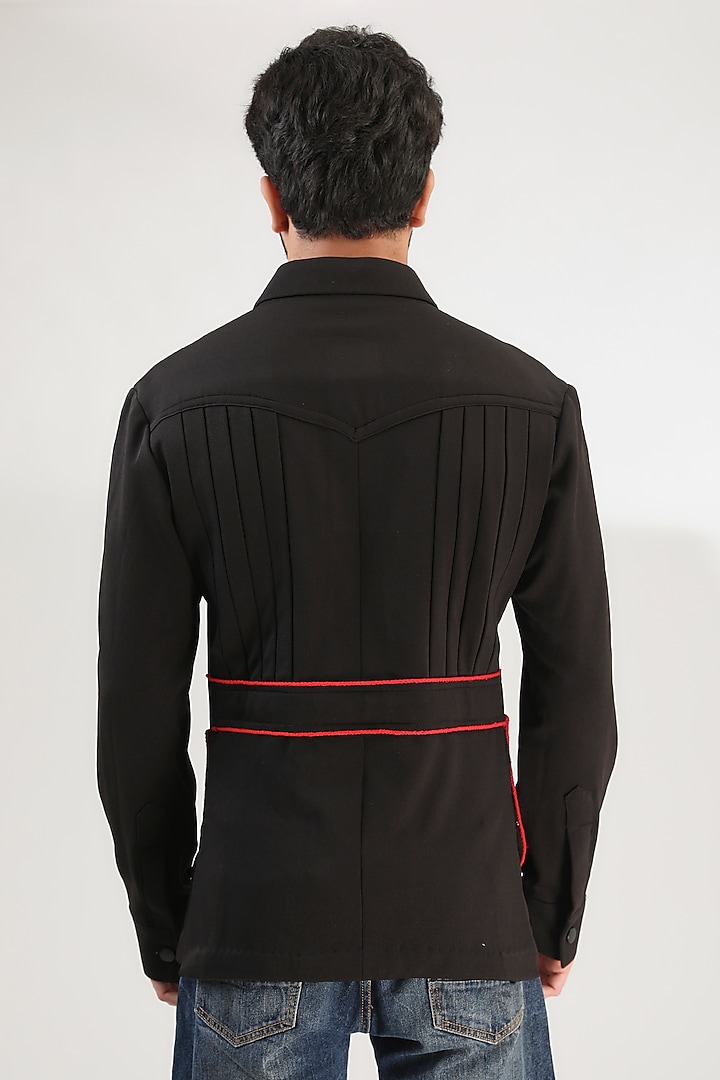 Black Cotton Lycra Embroidered Wedding Shirt by Label Mukund Taneja at Pernia's Pop Up Shop