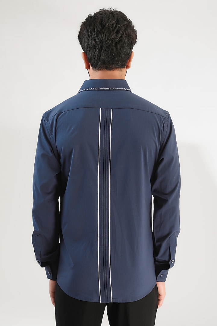 Blue Turkish Cotton Machine Embroidered Party Wear Shirt by Label Mukund Taneja at Pernia's Pop Up Shop