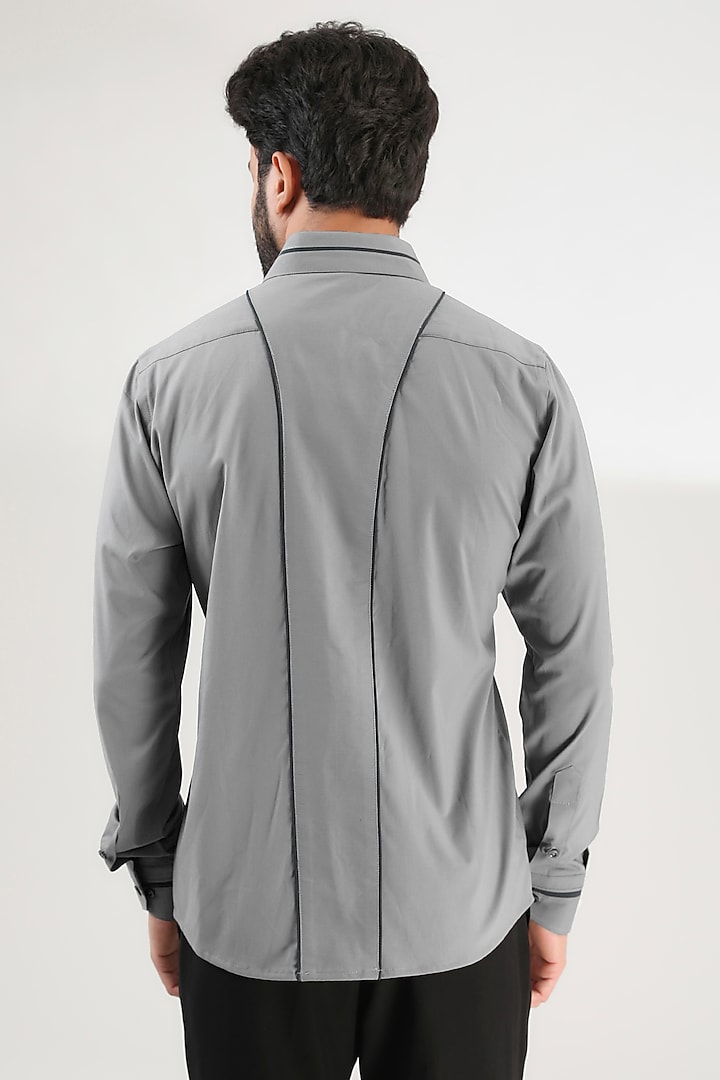 Grey Turkish Cotton Machine Embroidered Party Wear Shirt by Label Mukund Taneja at Pernia's Pop Up Shop