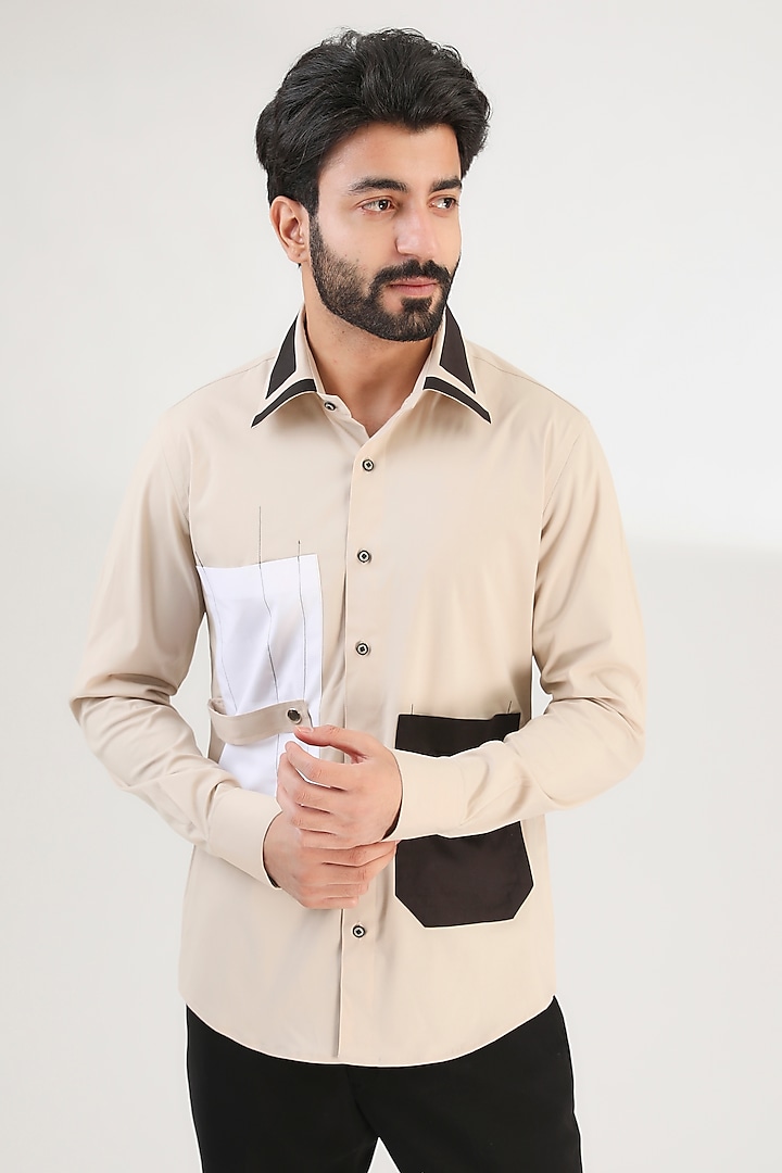 Beige Turkish Cotton Patchwork Shirt by Label Mukund Taneja