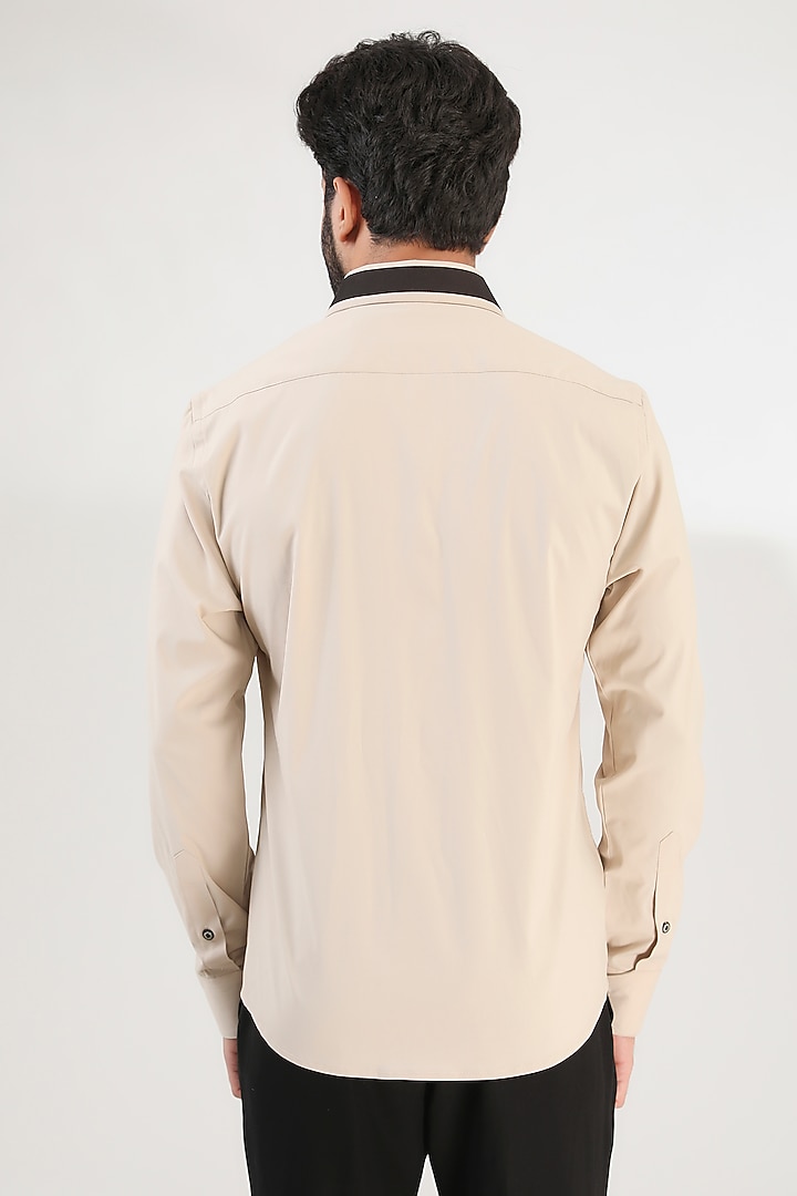 Beige Turkish Cotton Patchwork Party Wear Shirt by Label Mukund Taneja at Pernia's Pop Up Shop