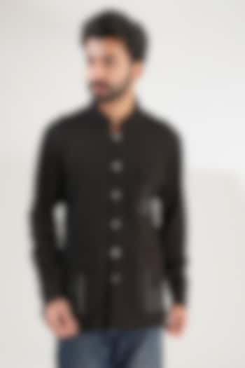 Black Cotton Lycra Shirt by Label Mukund Taneja