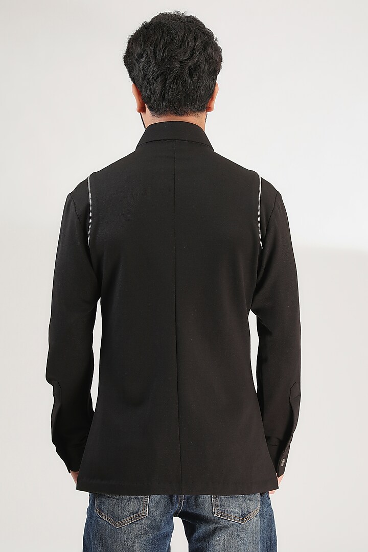 Black Cotton Lycra Wedding Shirt by Label Mukund Taneja at Pernia's Pop Up Shop