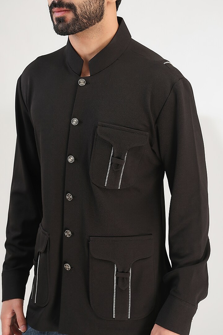 Black Cotton Lycra Wedding Shirt by Label Mukund Taneja at Pernia's Pop Up Shop