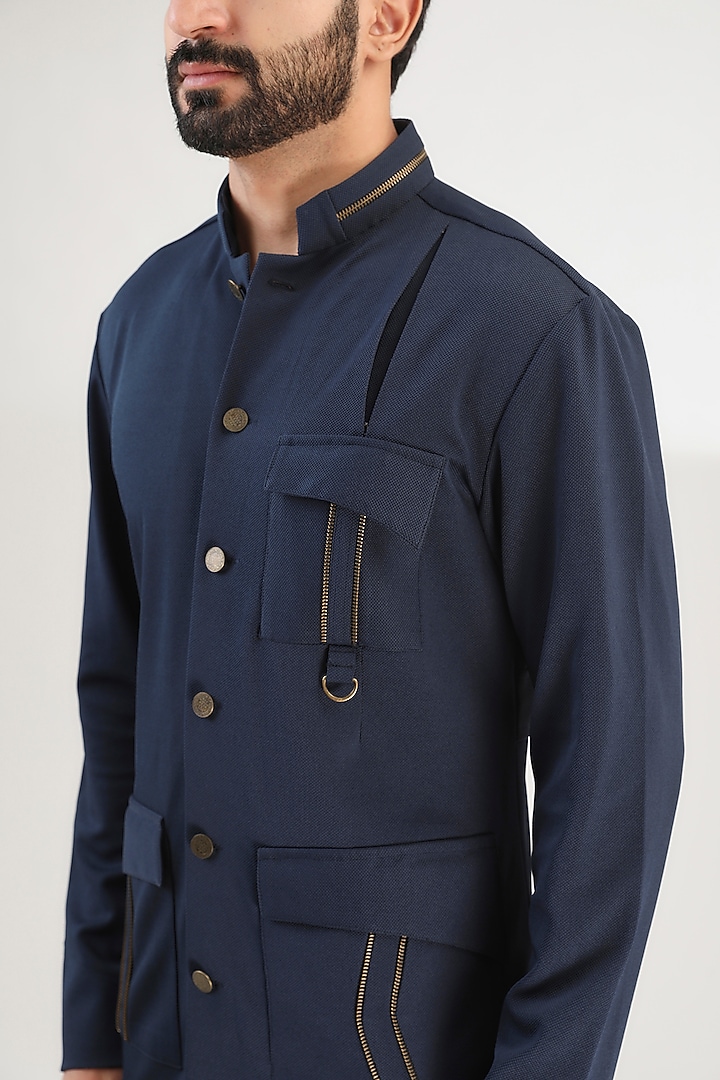 Blue Cotton Lycra Wedding Shirt by Label Mukund Taneja at Pernia's Pop Up Shop