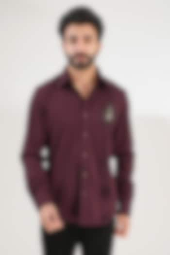 Maroon Turkish Cotton Embroidered Shirt by Label Mukund Taneja at Pernia's Pop Up Shop