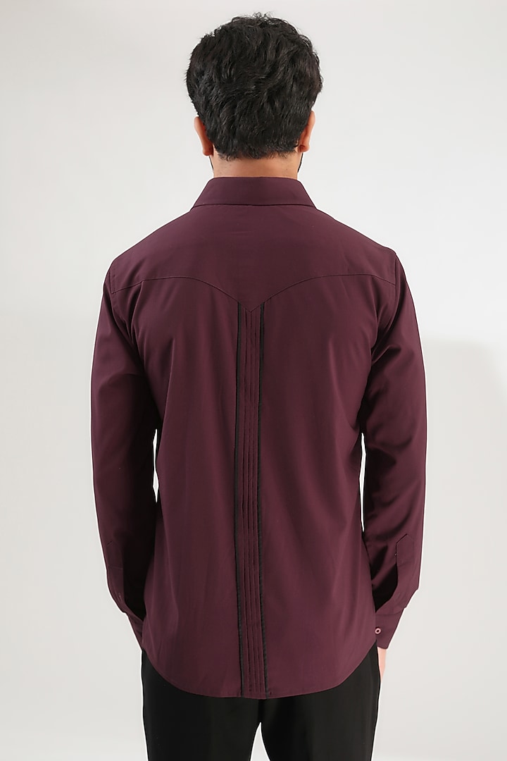 Maroon Turkish Cotton Embroidered Party Wear Shirt by Label Mukund Taneja at Pernia's Pop Up Shop