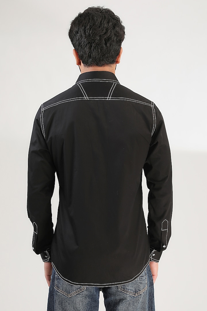 Black Cotton Embroidered Party Wear Shirt by Label Mukund Taneja at Pernia's Pop Up Shop