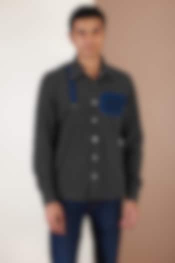 Grey Italian Corduroy Embroidered Jacket by Label Mukund Taneja