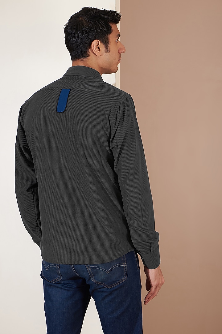 Grey Italian Corduroy Embroidered Jacket by Label Mukund Taneja at Pernia's Pop Up Shop