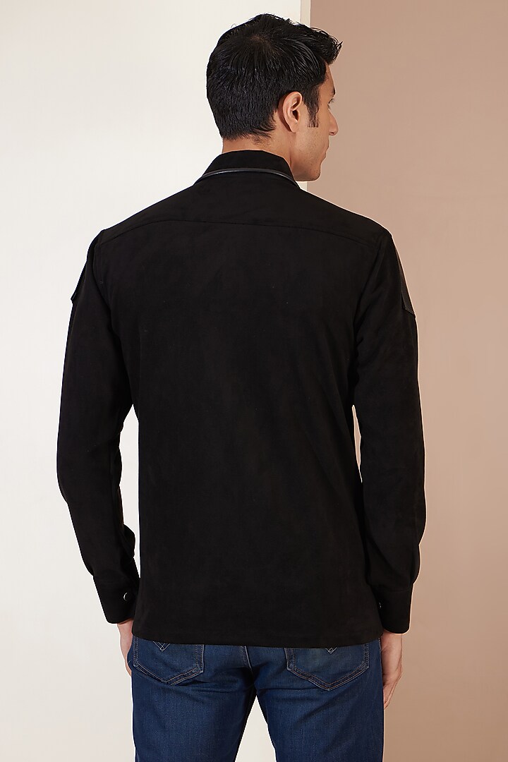 Black Suede Leather Patchwork Jacket by Label Mukund Taneja at Pernia's Pop Up Shop