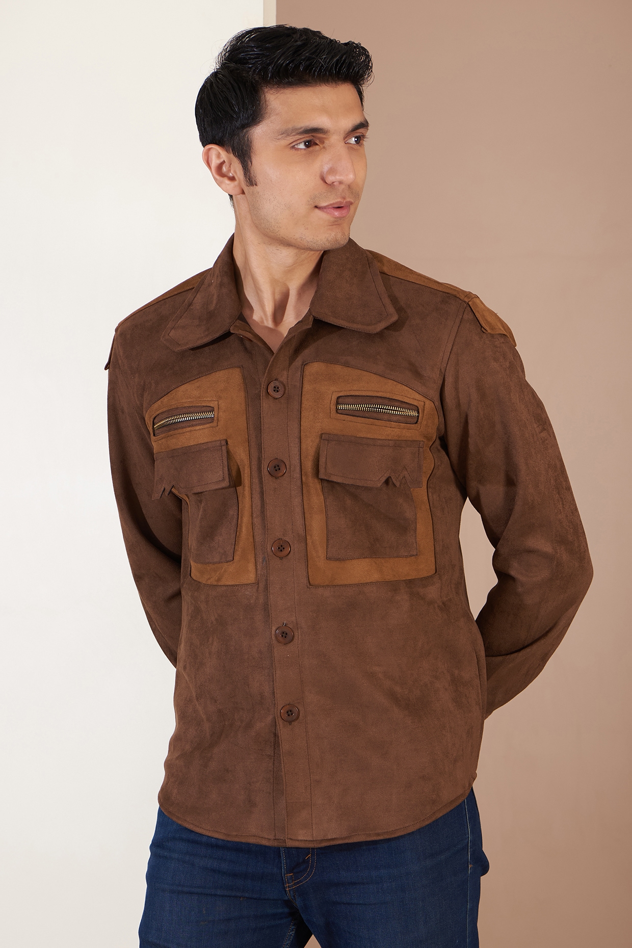 Men's Leather Trucker Jacket- Dark Brown Real Leather Jacket