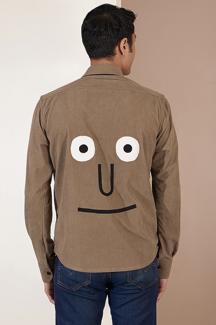 Beige Italian Corduroy Embroidered Jacket by Label Mukund Taneja at Pernia's Pop Up Shop