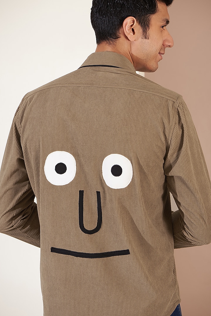 Beige Italian Corduroy Embroidered Jacket by Label Mukund Taneja at Pernia's Pop Up Shop