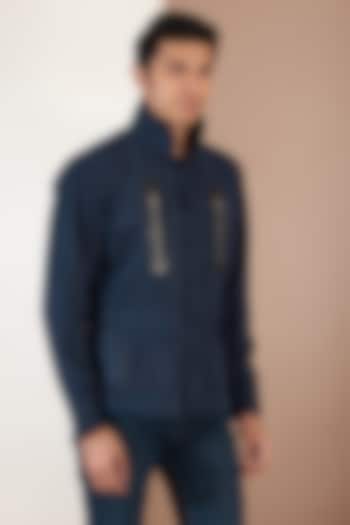 Blue Suede Leather Patchwork Jacket by Label Mukund Taneja