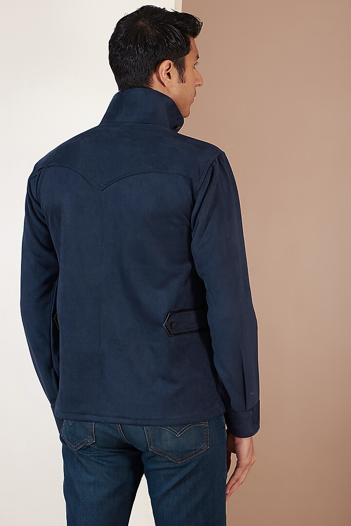 Blue Suede Leather Patchwork Jacket by Label Mukund Taneja at Pernia's Pop Up Shop