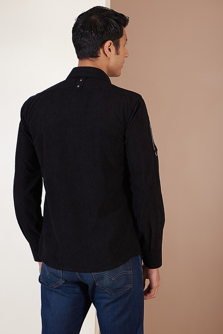 Black Italian Corduroy Zippered Jacket by Label Mukund Taneja at Pernia's Pop Up Shop