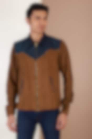 Brown Suede Patchwork Jacket by Label Mukund Taneja