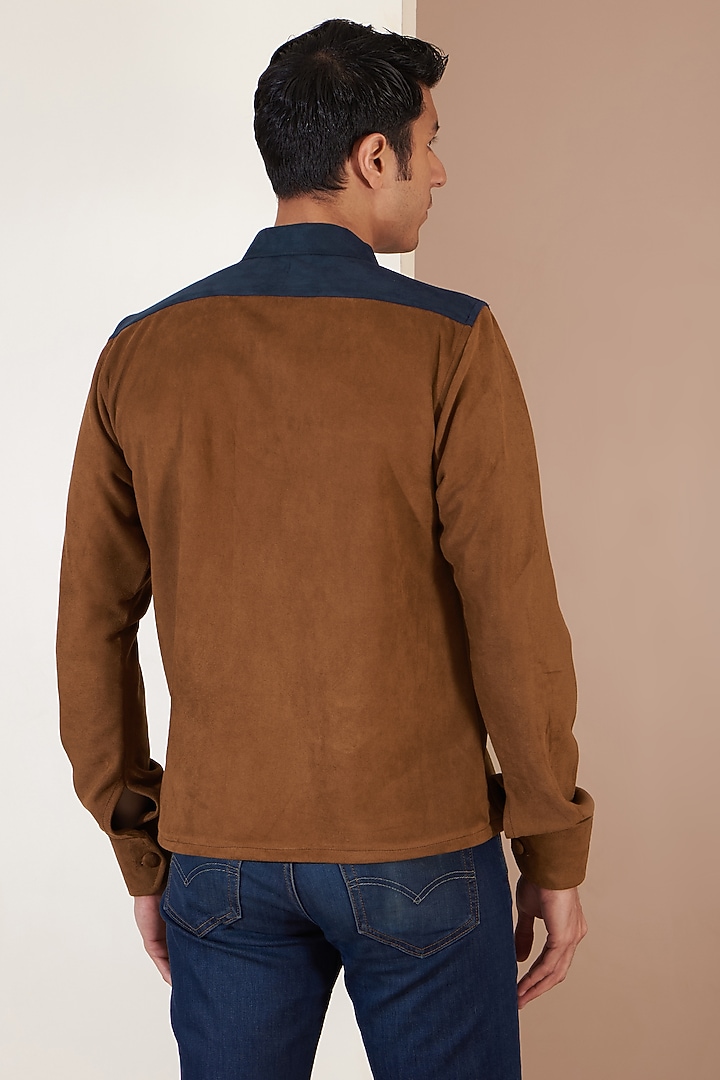 Brown Suede Patchwork Jacket by Label Mukund Taneja at Pernia's Pop Up Shop