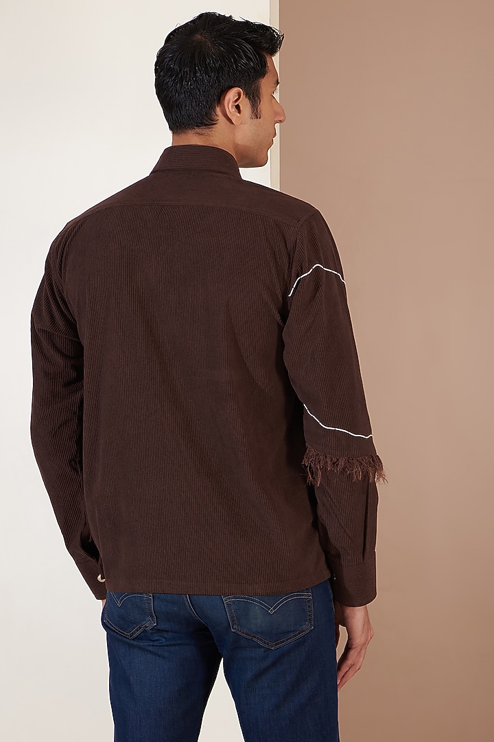 Brown Corduroy Embroidered Jacket by Label Mukund Taneja at Pernia's Pop Up Shop