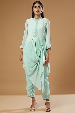 Mint Green Embroidered Kaftan Set by Label Muskan Agarwal
