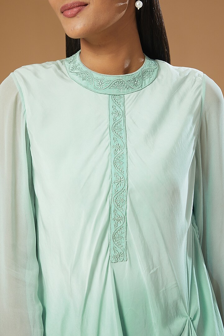 Mint Green Embroidered Kaftan Set by Label Muskan Agarwal at Pernia's Pop Up Shop