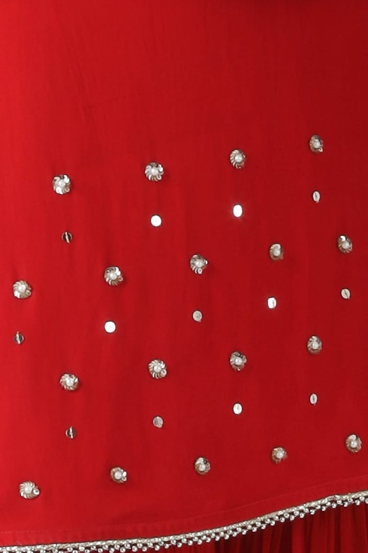 Red Silk Georgette Pearl Embroidered Gharara Set by Limerick By Abirr N' Nanki at Pernia's Pop Up Shop