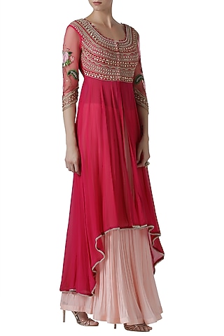 Pink embroidered lehenga set by Limerick By Abirr N' Nanki