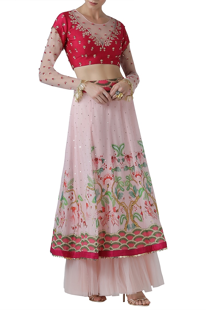 Fuchsia pink embroidered Wedding Lehenga skirt with blouse by Limerick By Abirr N' Nanki at Pernia's Pop Up Shop