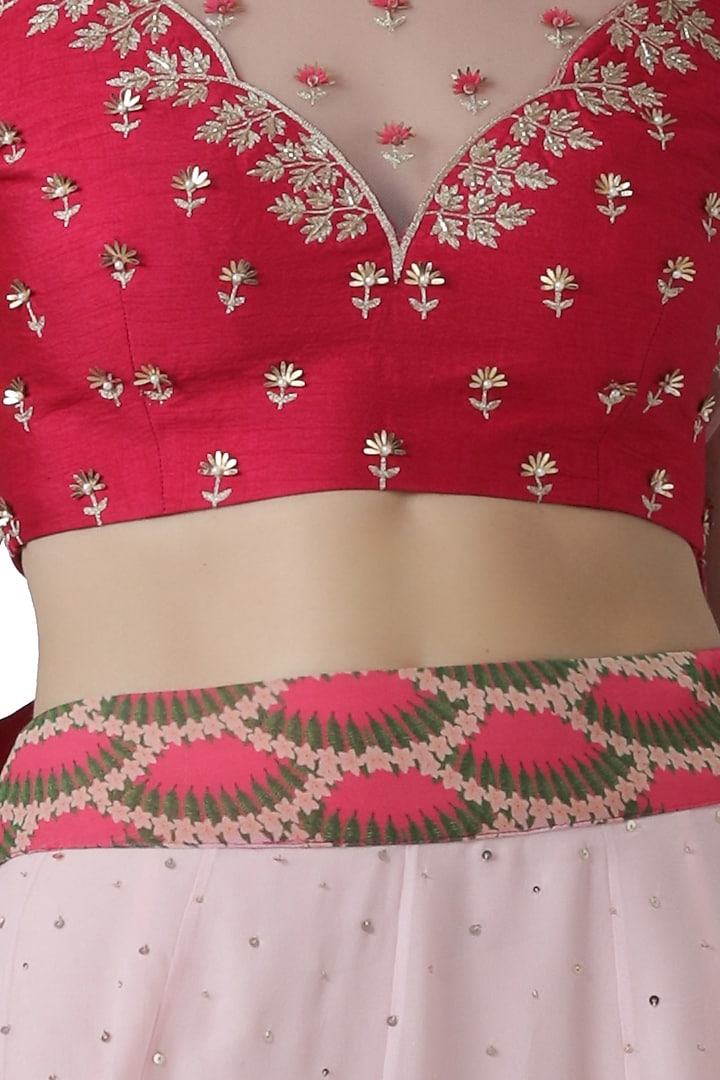 Fuchsia pink embroidered Wedding Lehenga skirt with blouse by Limerick By Abirr N' Nanki at Pernia's Pop Up Shop