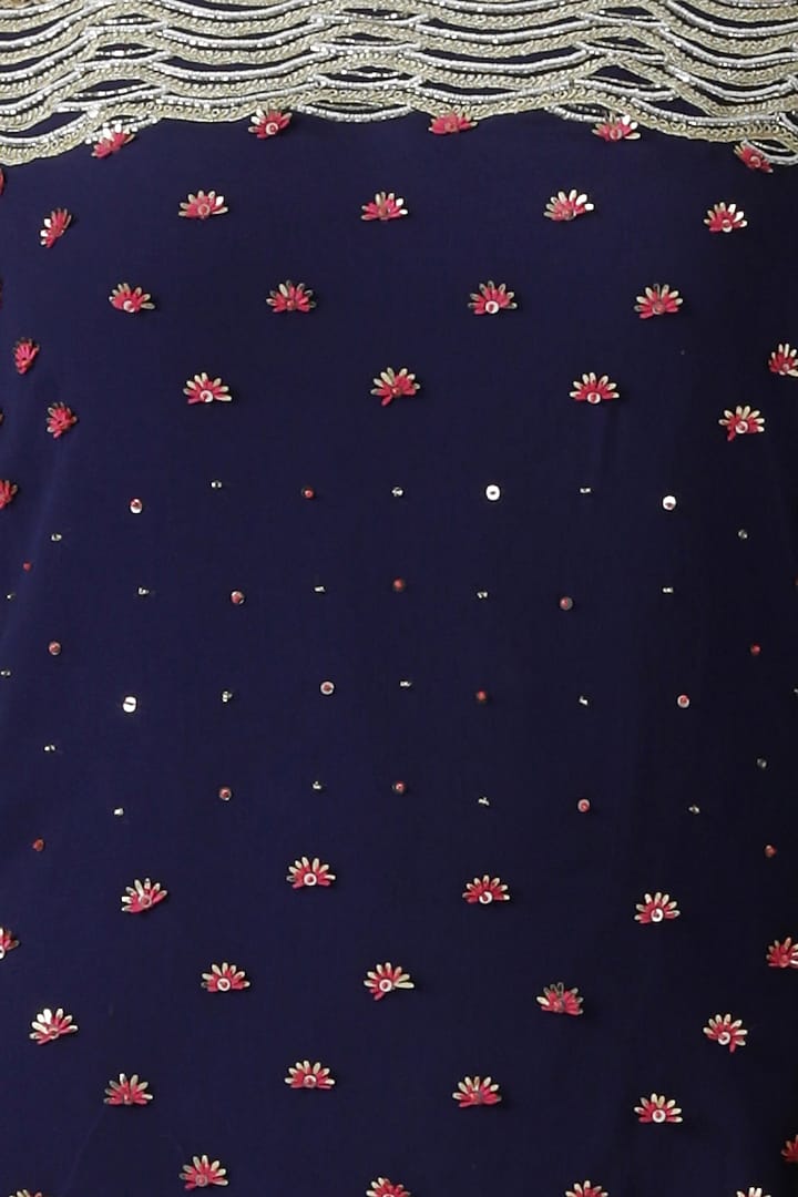 Navy blue embroidered printed kurta set by Limerick By Abirr N' Nanki at Pernia's Pop Up Shop